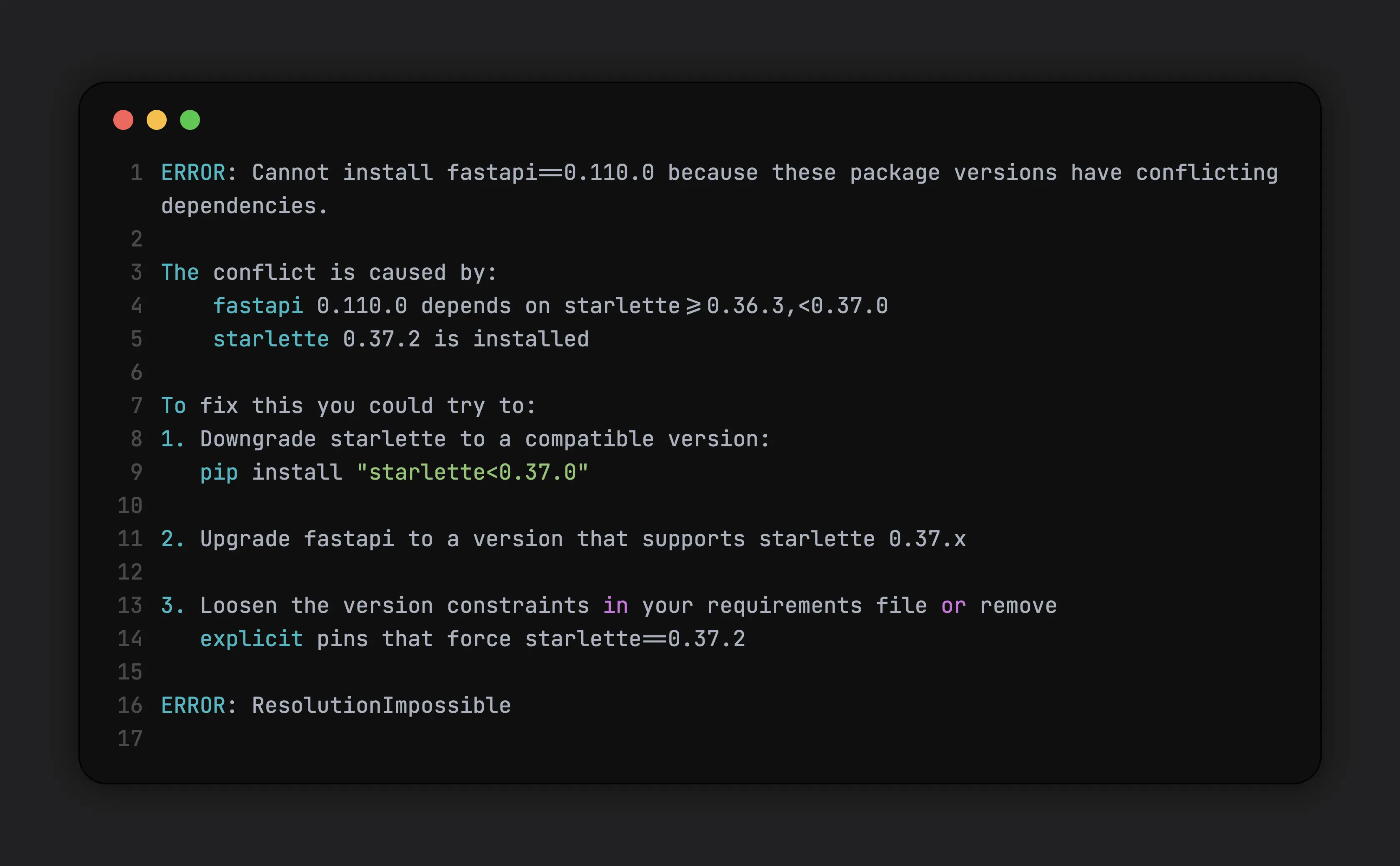 pip dependency resolver conflict