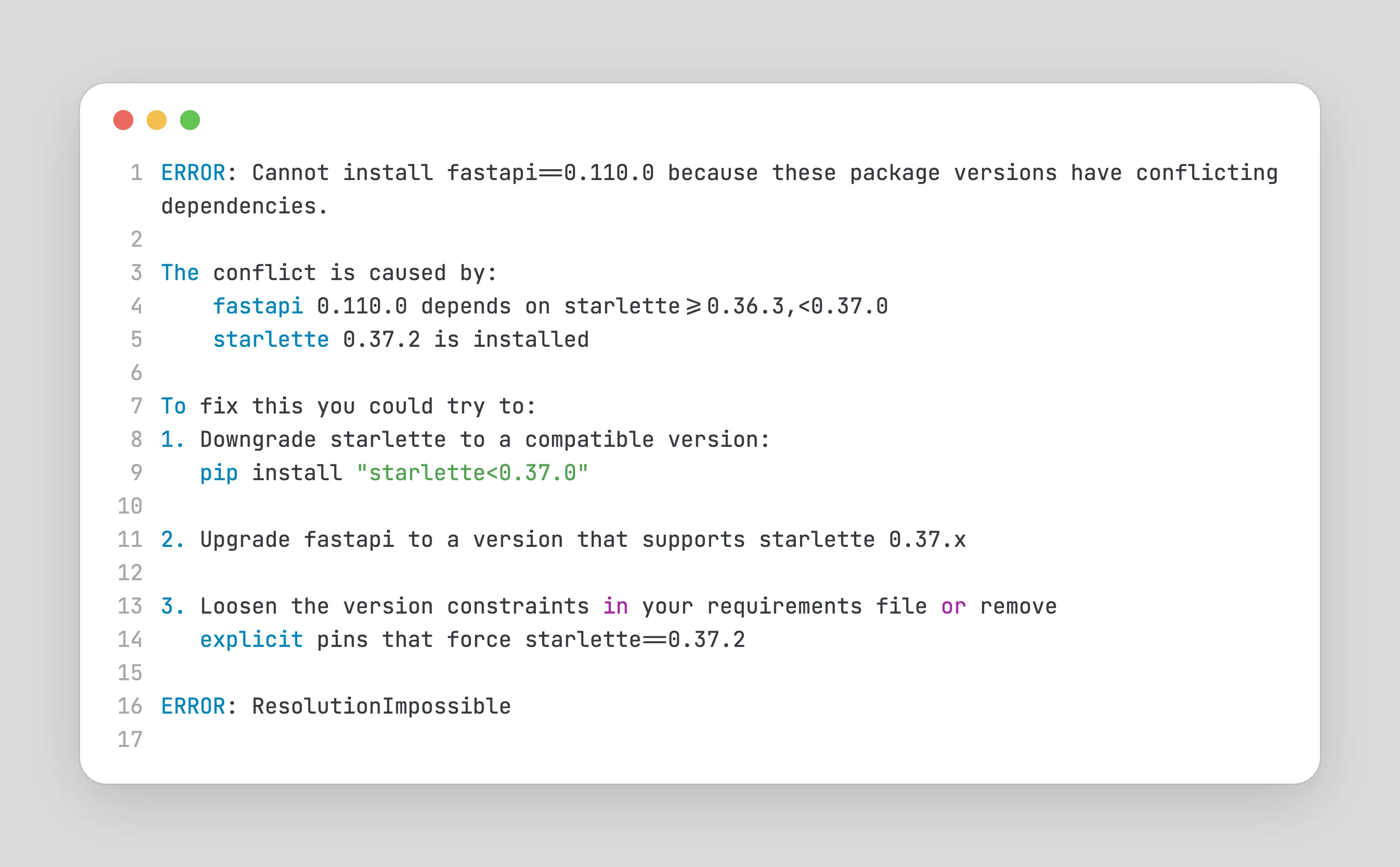 pip dependency resolver conflict
