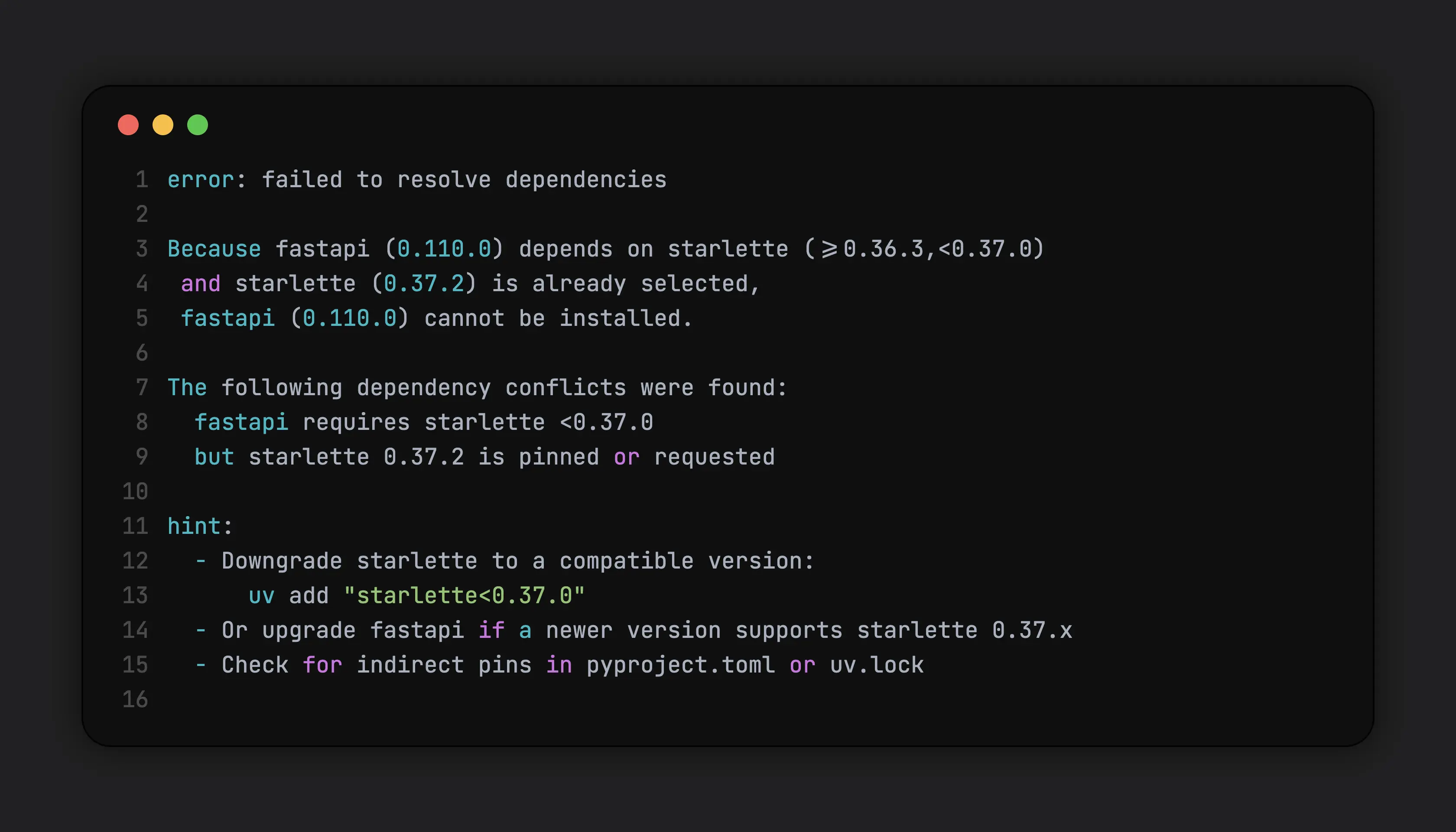 uv dependency resolver conflict