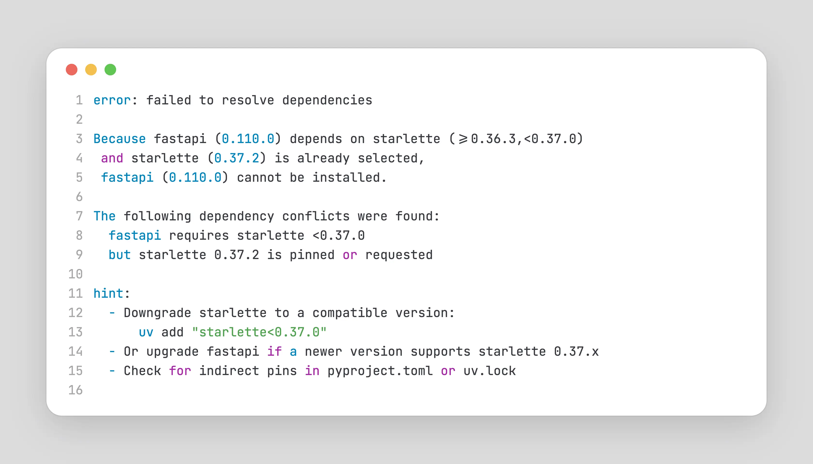 uv dependency resolver conflict